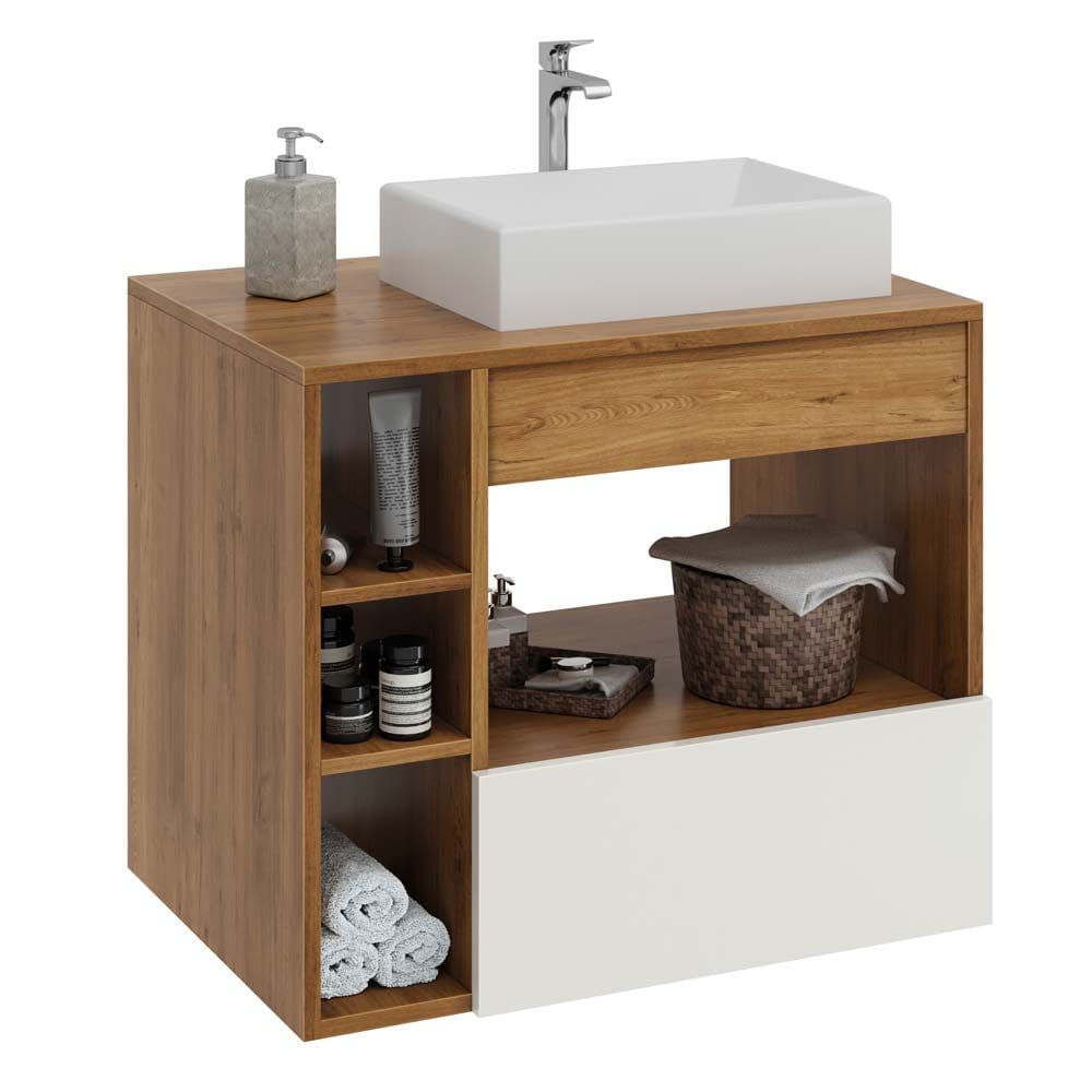 Gabinete Armário de Banheiro Paris com Cuba - Canela Off White