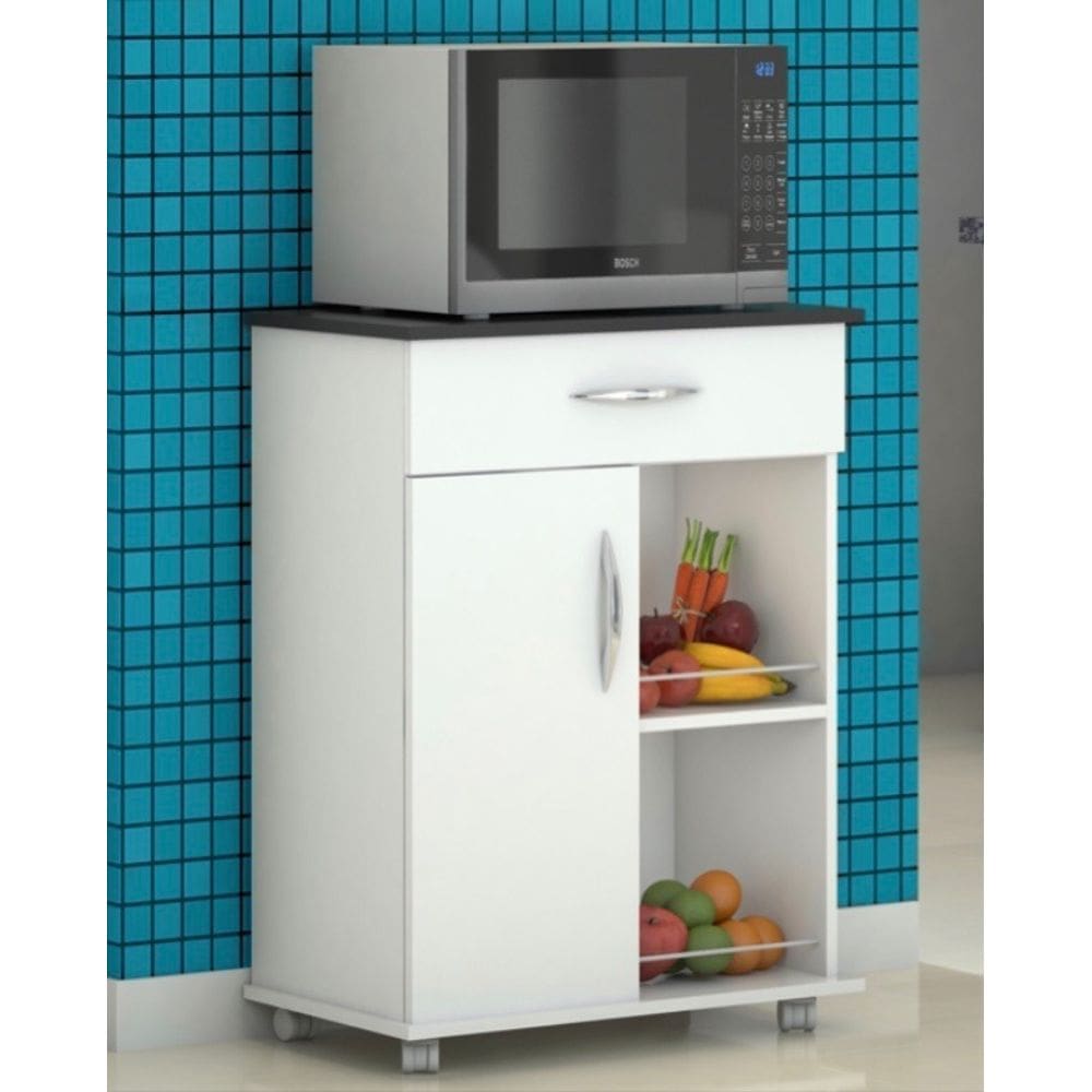 Fruteira Armário 1 Porta 1 Gaveta Cozinha Balcão C/ Rodinha Preto