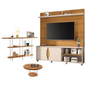 Estante Home Theater Luxor Cinamomo Off White e Aparador Infinity e Mesa de Centro sky Cinamomo- HB Móveis