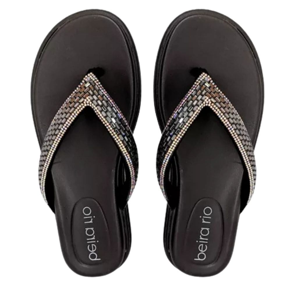 Chinelo Beira Rio Plataforma Casual Conforto Strass Feminino Conforto Preto