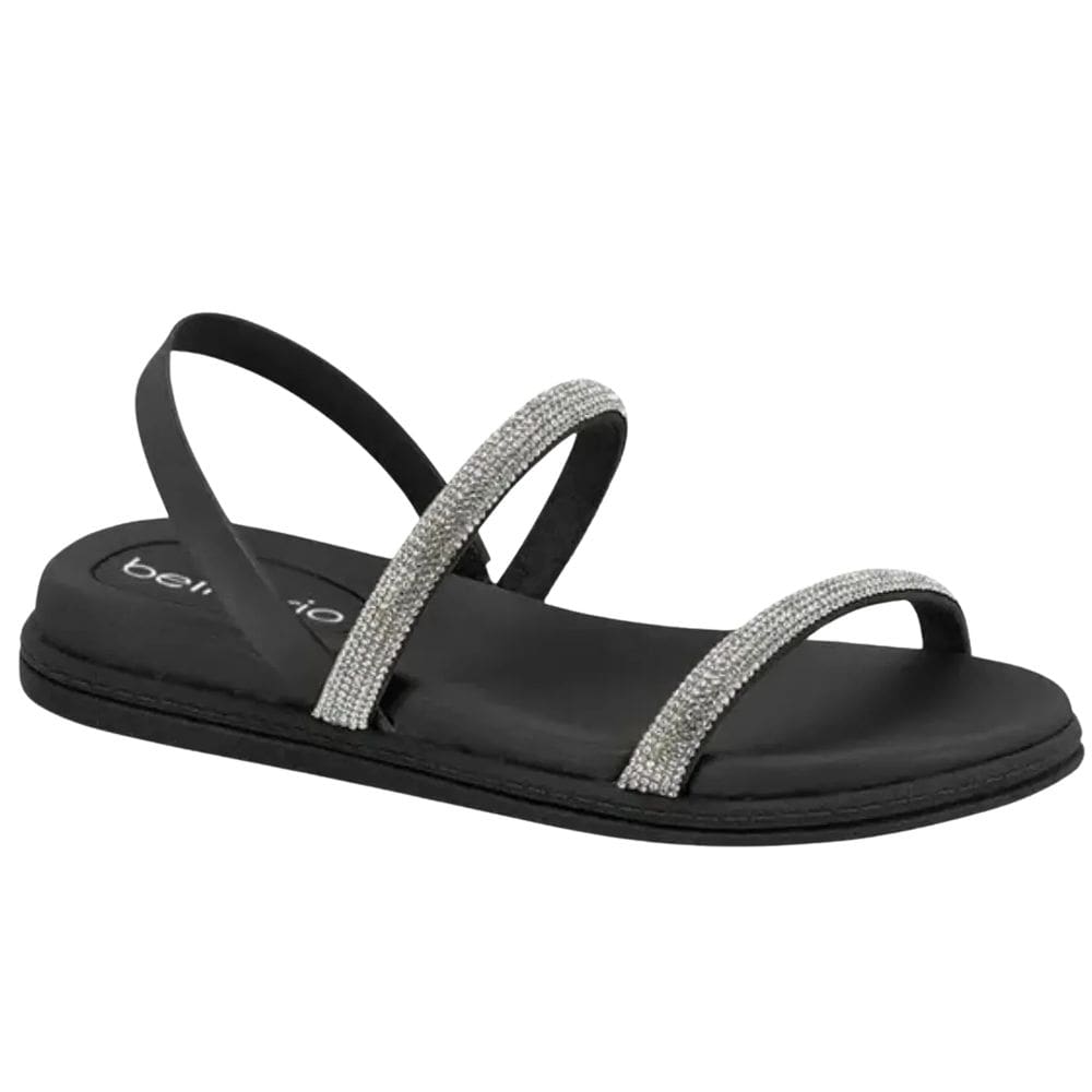 Sandália Beira Rio Feminina Flatform Tiras Brilhantes Cristal Preta