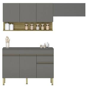 Armário de Cozinha 3 Peças Balcão com Tampo 150cm Lina15 Z06 Gris/Freijó - Mpozenato