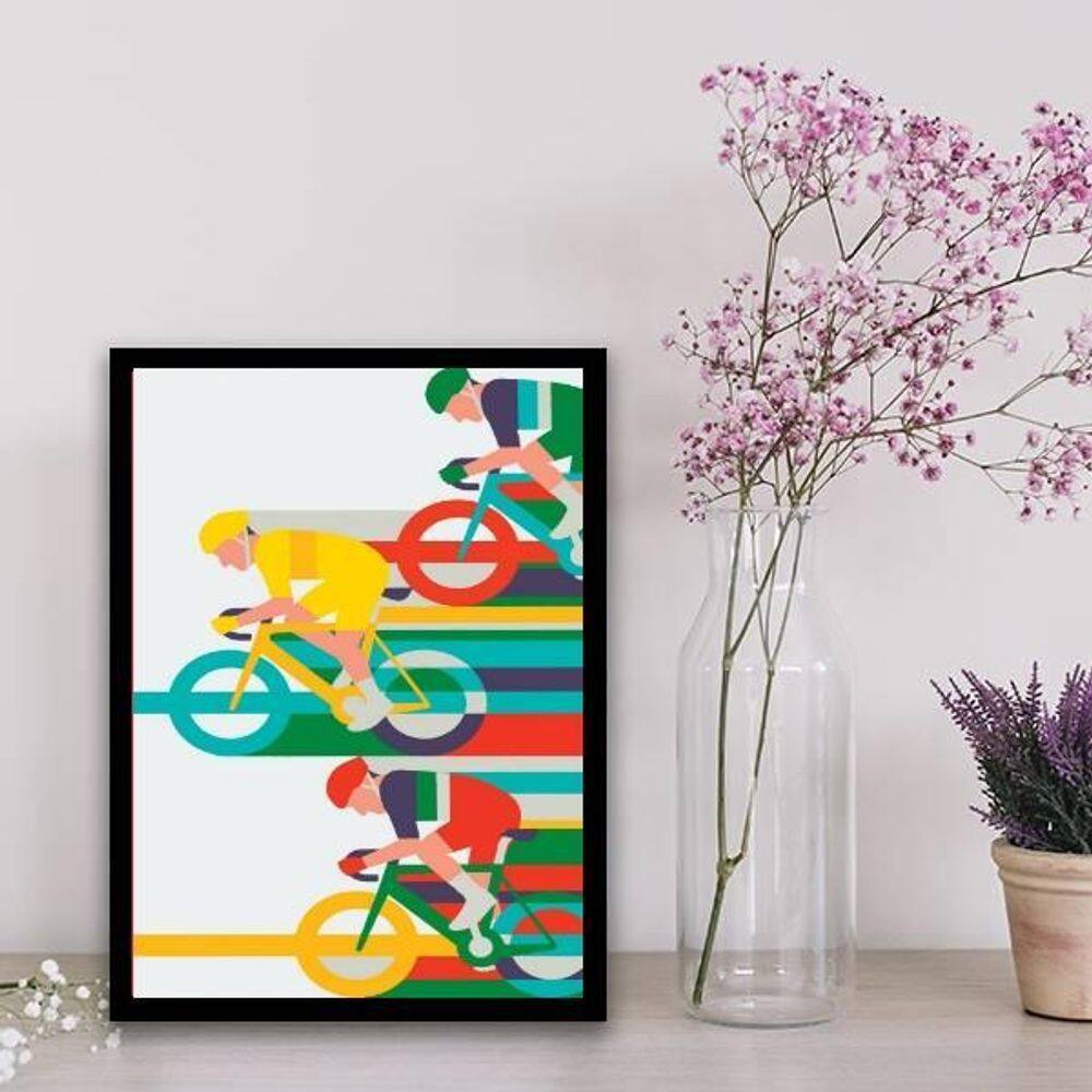 Quadro Decorativo Ciclistas 45X34Cm - Com Vidro Preta