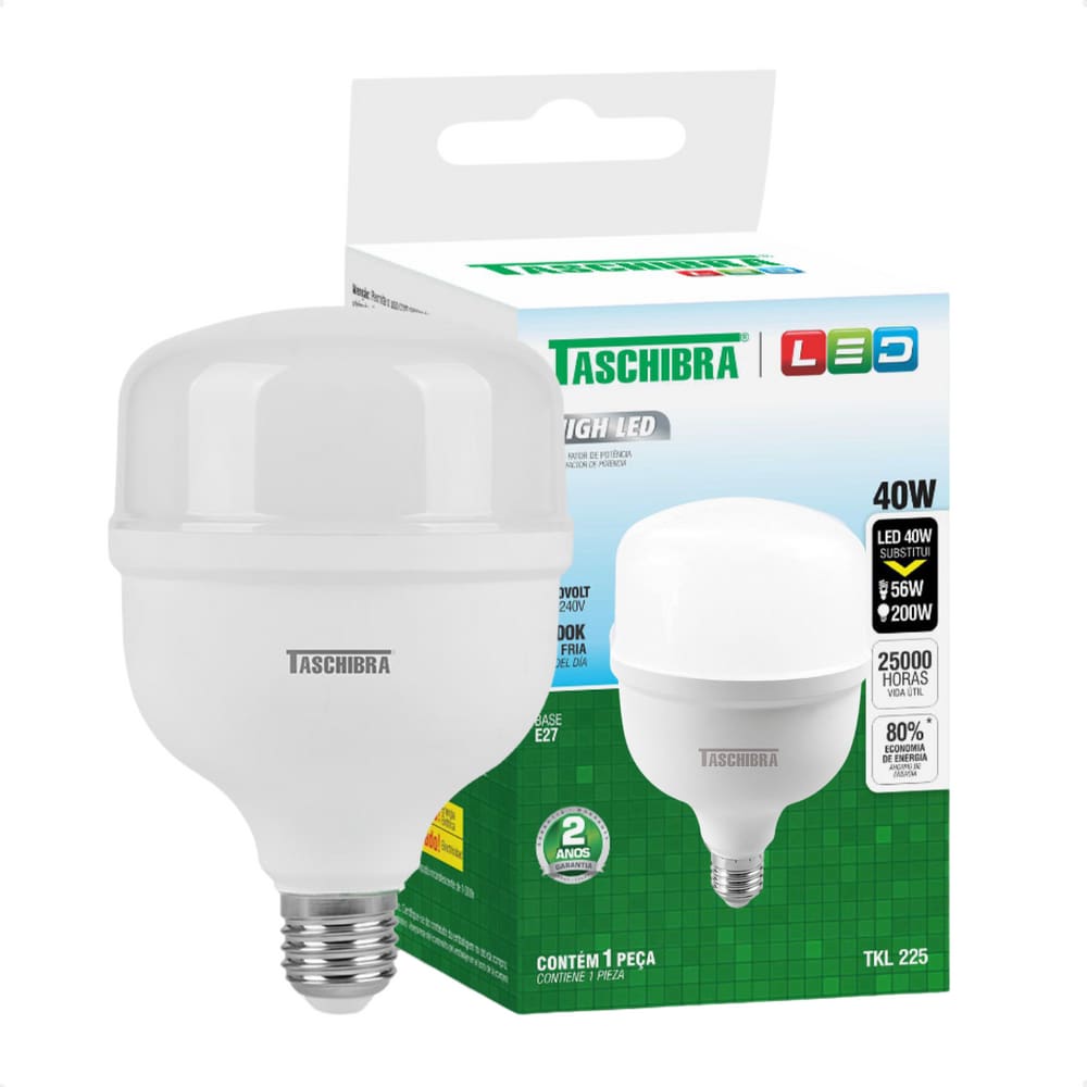 Kit 6 Lâmpadas High Led TKL 40W Taschibra E27 Bivolt 6500K Frio