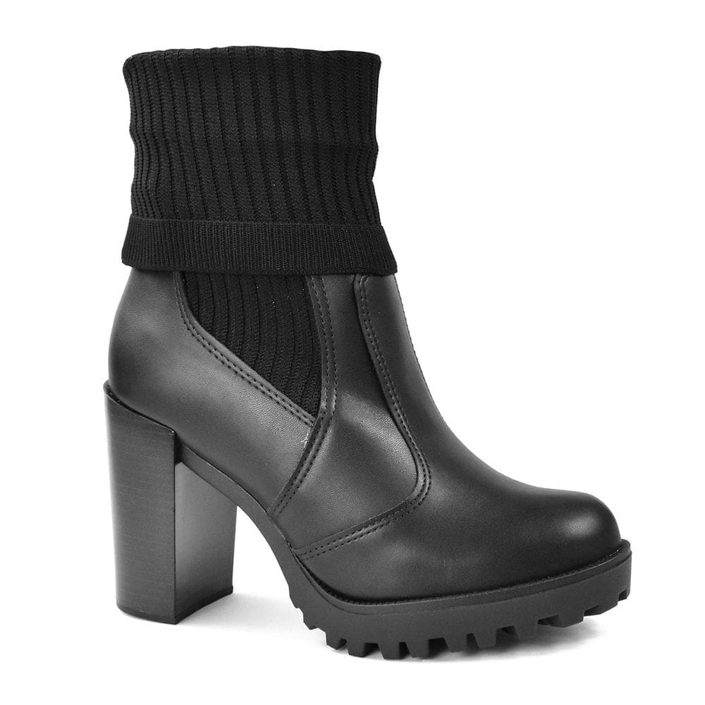 Bota Moleca Salto Bloco Alto Knit Feminina Preta