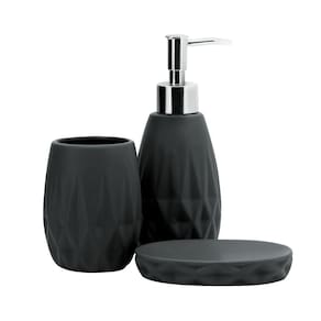 Jogo Para Banheiro Porcelana Metrópole Black 3 Peças - Tuut