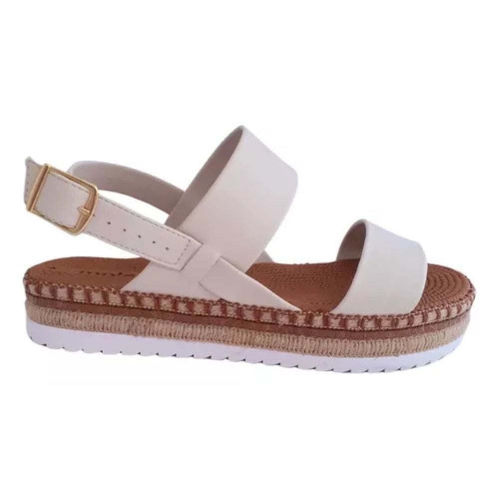 Sandália Moleca Casual Flatform Tiras Largas Corda Feminina Branco Off