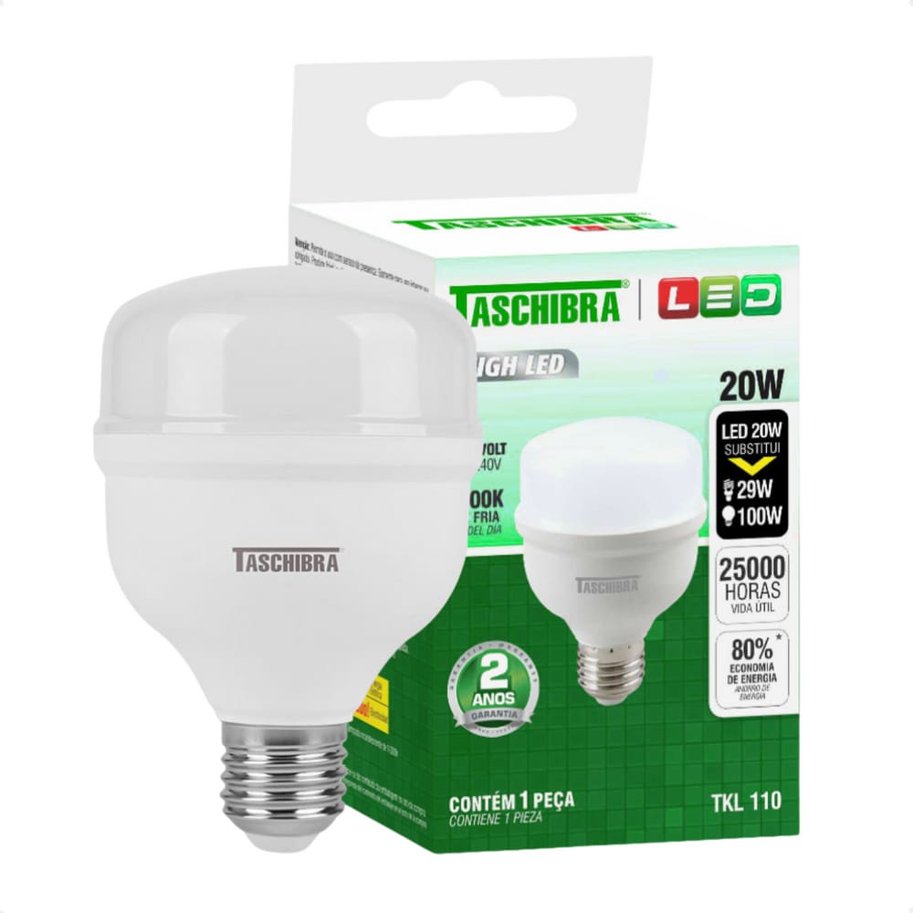 Kit 10 Lâmpadas High Led TKL 20W Taschibra E27 Bivolt 4000K Neutro