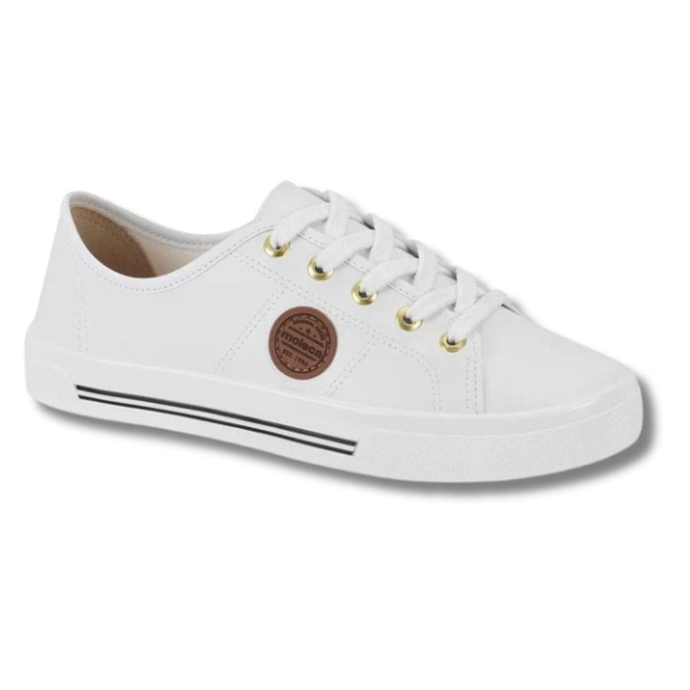 Tênis Moleca Minimalista Listras Laterais Cadarço Feminino Branco