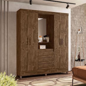 Guarda Roupa Casal Capelinha Ambiente Capri 4 Portas Castanho Wood com Espelho - Moval