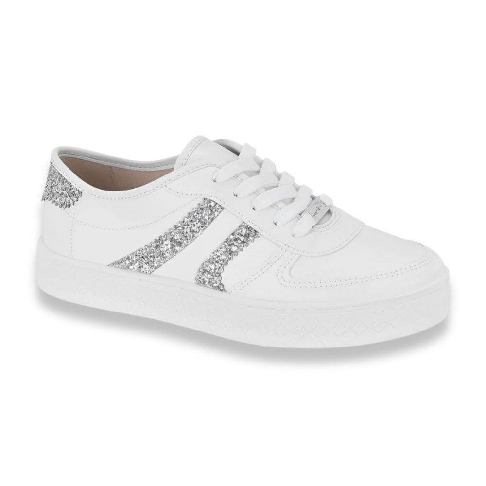 Tênis Moleca Casual Detalhes Maxxi Glitter Feminino Branco Prata
