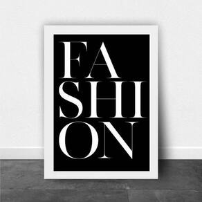 Quadro Palavra Fashion Fundo Preto 24X18Cm Moldura Branca