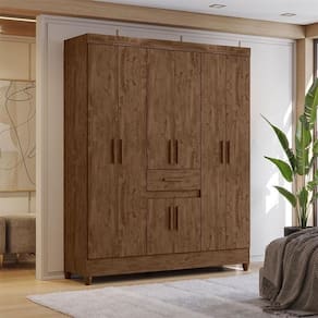 Guarda Roupa Casal Ambiente Portugal 8 Portas Castanho Wood - Moval