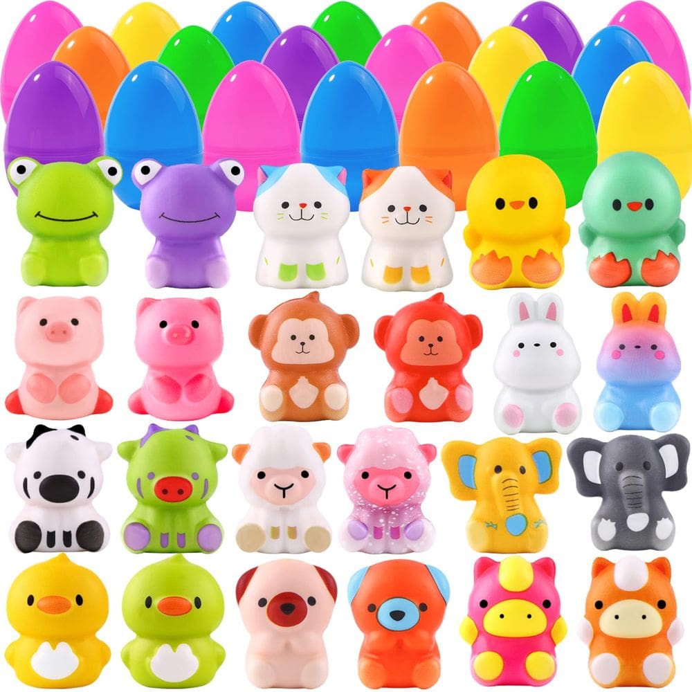 Ovos de Páscoa pré-cheios DULEFUN com brinquedos Animal Squishy x24
