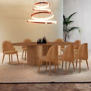 Mesa de Jantar Suiça 220cm Madeira Tampo Laminado Orgânico com 8 cadeiras Suiça