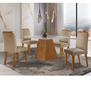 Sala de Jantar Aida 90 Tampo MDF Canto Copo e Vidro com 4 Cadeiras Athenas Moderna Mobília