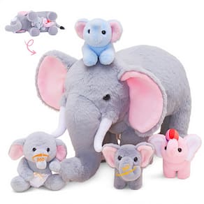Elefante de pelúcia OUOZZZ com 4 filhotes de elefantes