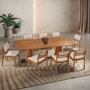Sala de Jantar Mesa Noronha 220cm Madeira Tampo Barril Laminado com 8 cadeiras Eva