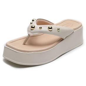 Tamanco Anabela Beira Rio Apliques Feminino - Off White