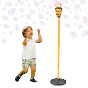 Máquina de bolhas Tiki Torch Bubbler com luzes e música para crianças