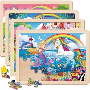 Quebra-cabeças de madeira VJZVKJ Unicorn Mermaid Princess 24 unidades