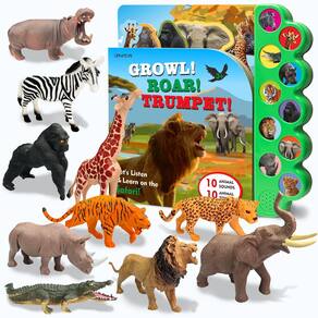 Conjunto de brinquedos iGratens Safari Animals Figures com livro sonoro de mais de 3 anos