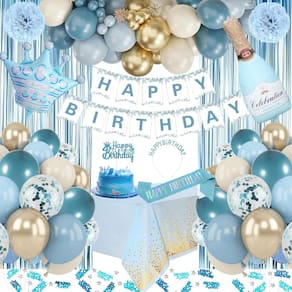Decorações de aniversário WEQTWL Blue com banner de feliz aniversário