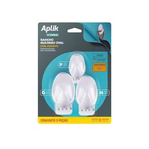 Kit Ganchos Adesivos Plásticos Oval Branco Aplik Ordene 3 Peças
