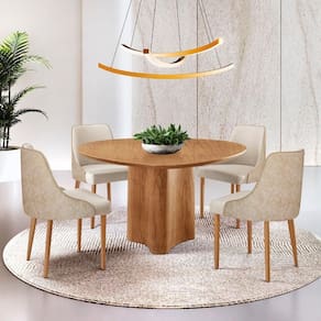 Sala De Jantar Mesa Selene 135cm Madeira Tampo Laminado Linho Off/ Milano/ Imbuia Nat.