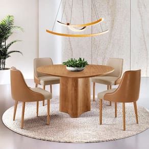 Sala De Jantar Mesa Selene 135cm Madeira Tampo Laminado Veludo Bege /star Caramelo /imbuia Nat.