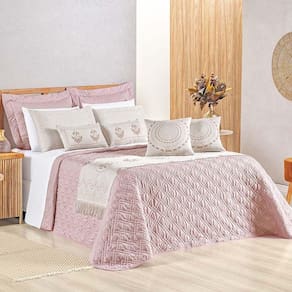 Kit Cobre Leito Colcha Tierry King 5 Peças Hipercal 180 Fios - Rose