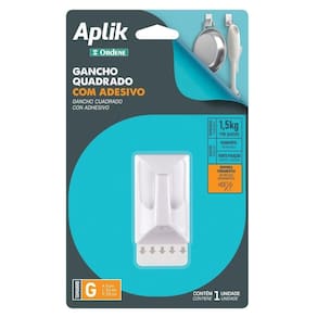 Gancho Adesivo Plástico Quadrado Grande Branco Aplik Ordene 1 Peça