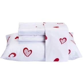 Jogo De Lençol Encatare Casal 4 Peças Estampado 100% Algodão Percal 200 Fios - Love