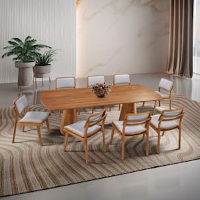 Mesa De Jantar Noronha 220cm Madeira Tampo Barril 8 Cadeiras Eva Luna / Imbuia Nat.