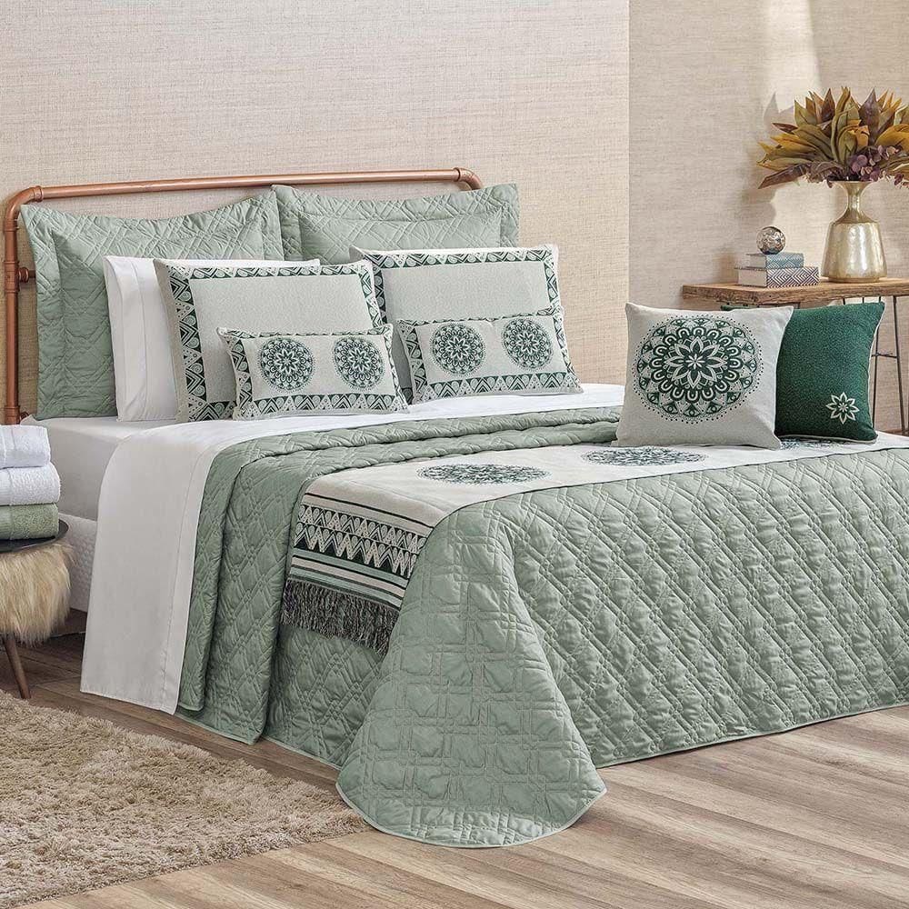 Kit Cobre Leito Colcha Tierry Queen 5 Peças Hipercal 180 Fios - Verde Malva