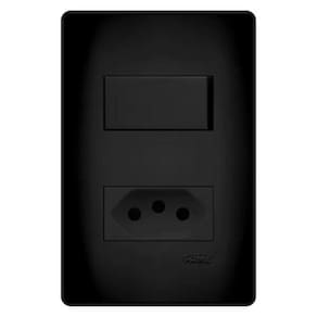 Conjunto Fame Habitat Black - Interruptor Simples 16a, Tomada 2p+t 20a