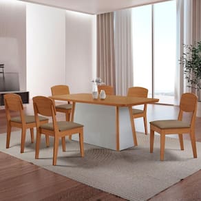 Mesa De Jantar Diane 180cm Tampo Mdf Canto Copo E 6 Cadeiras Veludo Capuccino/naturale/off White