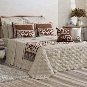 Kit Cobre Leito Colcha Tierry King 5 Peças Hipercal 180 Fios - Cáqui