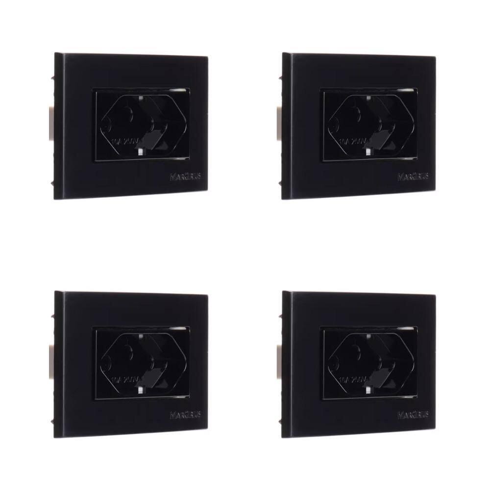 4 Pç Tomada Moveis Margirius 2P+T Preta 10A 250V Nbr14136