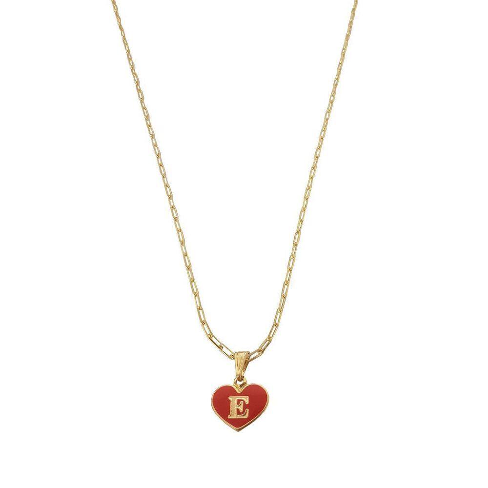 Colar Cartier 60Cm Coração Vermelho Letra E Banhado Ouro 18K