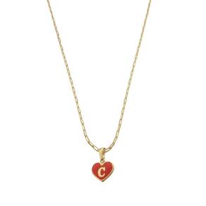 Colar Cartier 45Cm Coração Vermelho Letra C Banhado Ouro 18K