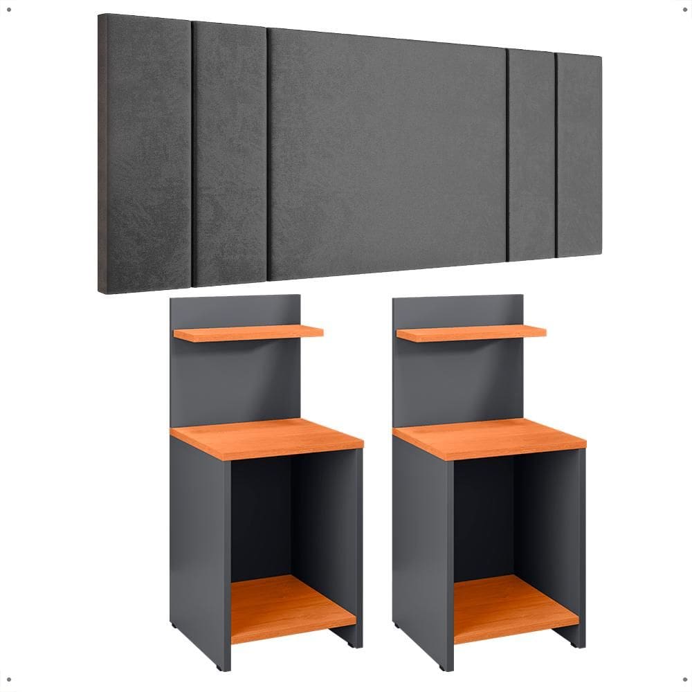 Kit 2 Mesas Cabeceira Fantasy Cinza/Cinamomo Prateleira Nicho Mesinha Pequena Painel Suspenso Luana Suede 1,95 Cama Box King Size Quarto - Lojas RPM