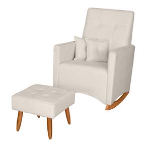 Poltrona de Amamentação e Descanso Anne com Base Balanço e Puff Bouclé Off White - Desk Design