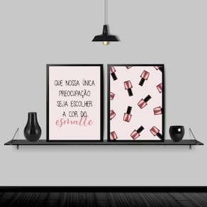 Kit 2 Quadros Para Salão Frase Esmalte 33X24Cm Moldura Preta