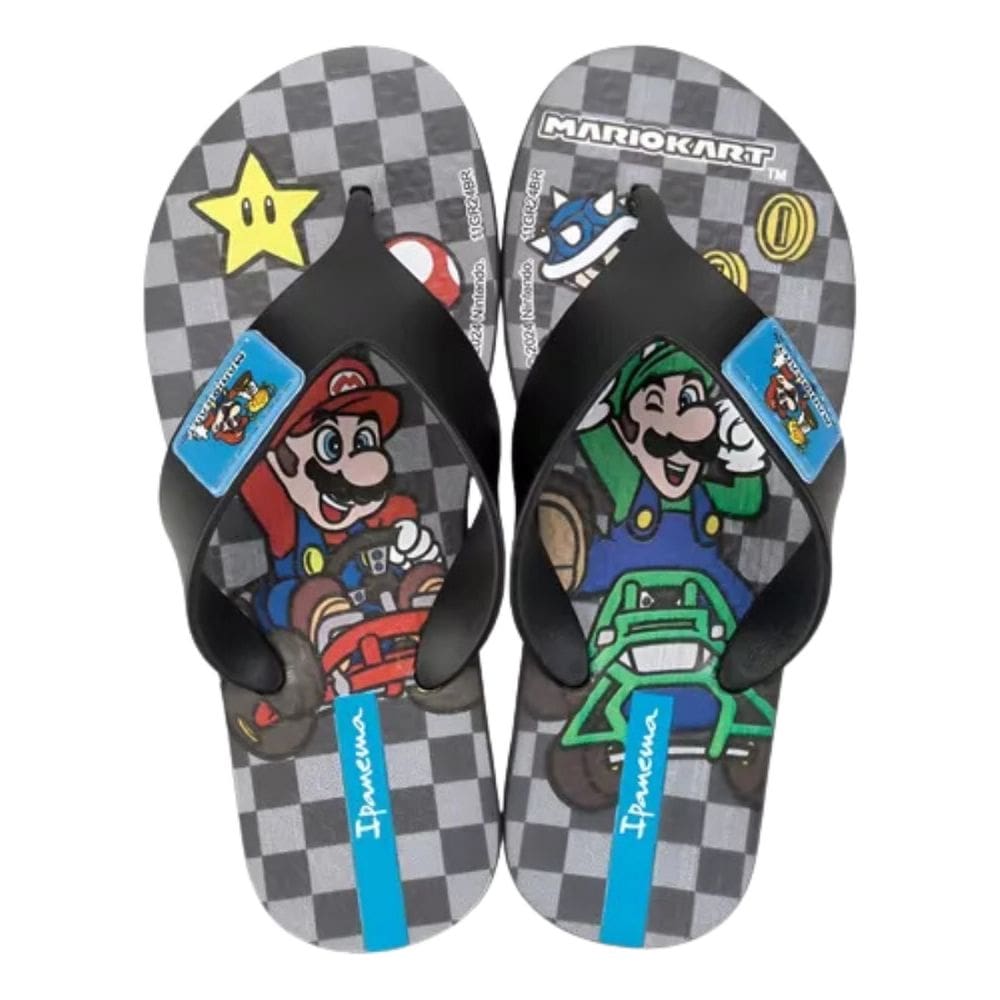 Chinelo Ipanema de Dedo Infantil Super Mario Grafite Preto