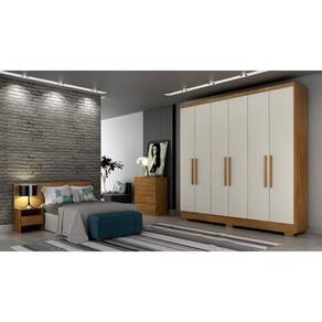 Guarda Roupa Solteiro com Pés 6 Portas 4 Gavetas - Veneza-Cumaru/Fendi - Móveis Novo Horizonte