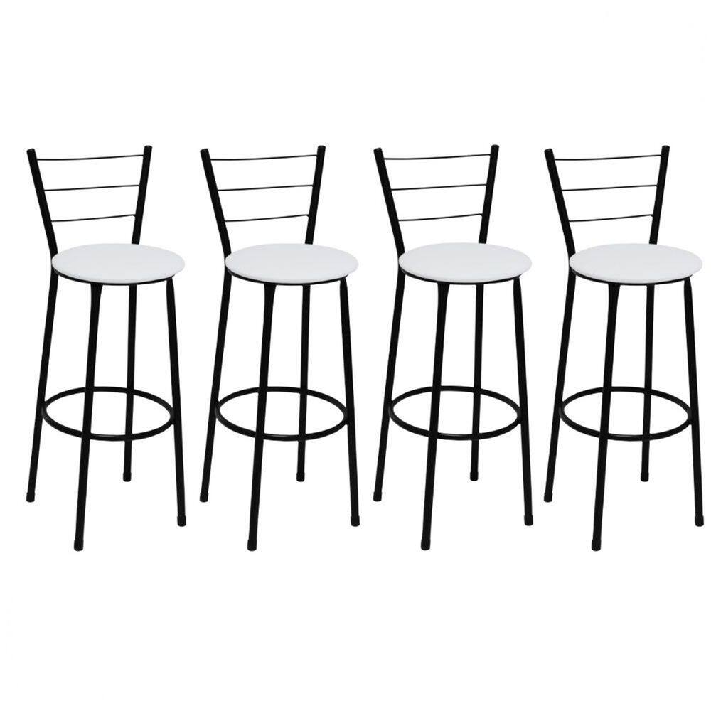 Kit 4 Banquetas Alta Preta com Encosto Assento Branco Jaddi