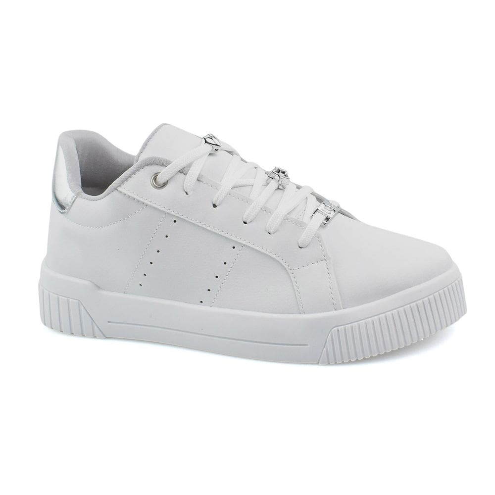 Tênis Godiva Feminino Casual Cadarços Tachas Metálicas Branco Prata