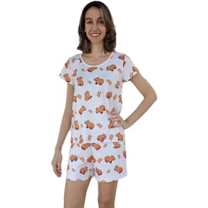Pijama Adulto Manga Curta Estampa Capivara