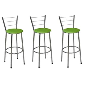Kit 3 Banquetas Altas Cromada com Encosto Assento Verde